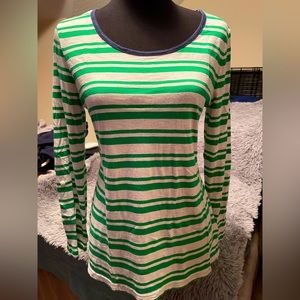 Banana Republic green and white striped long sleeve shirt